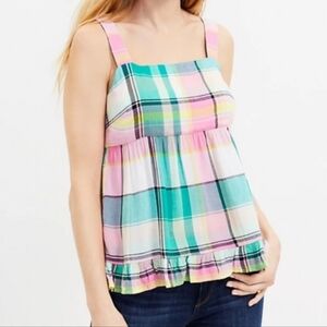 NWOT! LOFT Tie Back Peplum Top, Plaid, Size 0